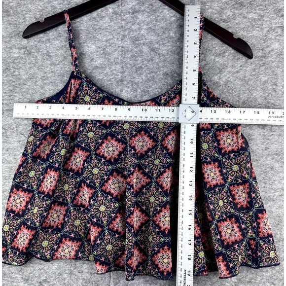 FullTilt Navy and multicolor print Spaghetti Strap Crop Top Size Small - Picture 2 of 7